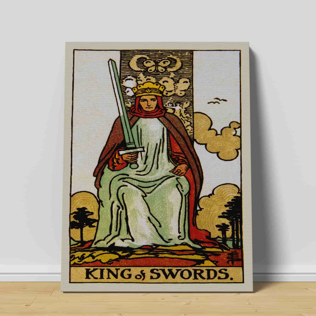 King of Swords Tarot Card Art Print | Canvas wall art print by Wall Nostalgia. Custom Canvas Prints, Canvas wall art canada, Tarot Cards Printing Canada, king of swords Tarot Card Art Prints, Tarot Card canvas art, king of swords tarot card art, Tarot Cards Canada, Tarot Card Pictures, canvas prints Canada