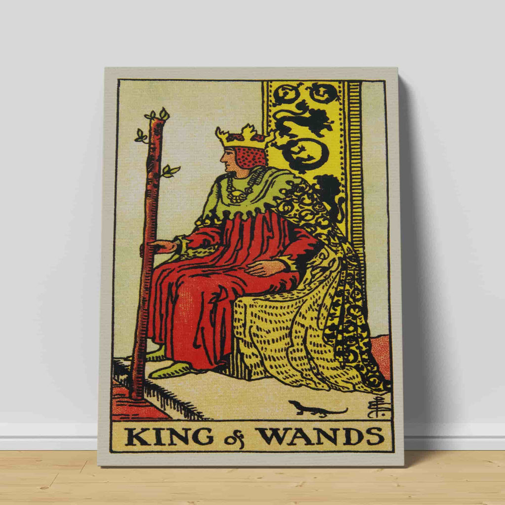 King of Wands Tarot Card Art Print | Canvas wall art by Wall Nostalgia. Custom Canvas Prints, Made in Calgary, Canvas wall art canada, Tarot Cards Printing Canada, king of wands Tarot Card Art Prints, king of wands Tarot Card canvas art, tarot card art, Tarot Cards Canada, Tarot Card Pictures, canvas prints Canada