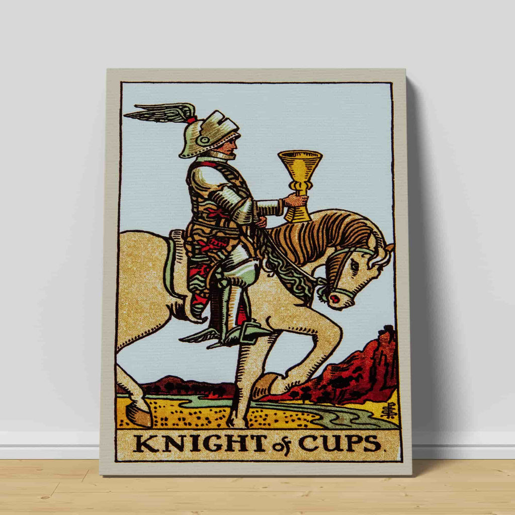 Knight of Cups Tarot Card Art Print | Canvas wall art print by Wall Nostalgia. Custom Canvas Prints, Canvas wall art canada, Tarot Cards Printing Canada, Knight of Cups Tarot Card Art Prints, Tarot Card canvas art, knight of cups tarot card art, Tarot Cards Canada, Tarot Card Pictures, canvas prints Canada