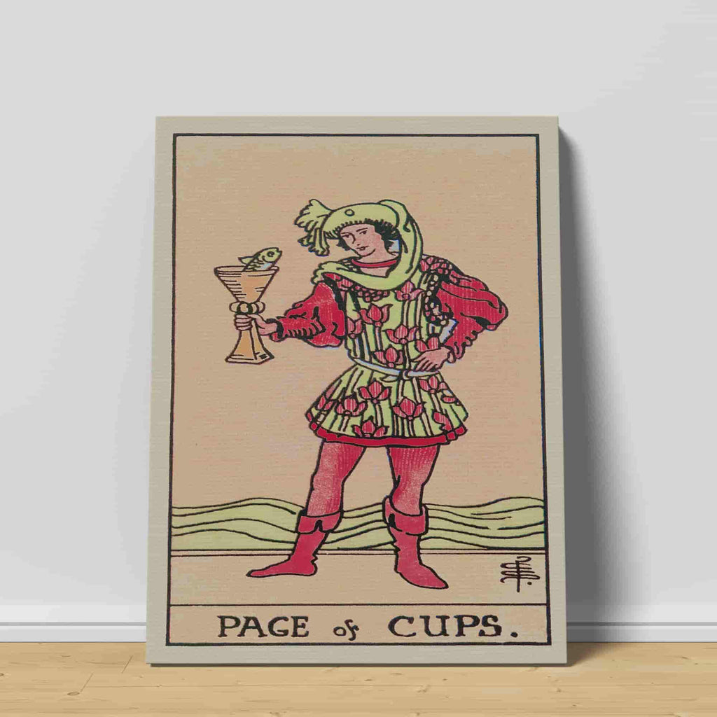 Page of Cups Tarot Card Canvas Print | Canvas wall art print by Wall Nostalgia. Custom Canvas Prints, Made in Calgary, Canvas wall art canada, Tarot Cards Printing Canada, Tarot Card Art Prints, Tarot Card canvas art, Page of Cups tarot card art, Page of Cups Tarot Card Canada, Tarot Card Pictures, canvas prints Canada