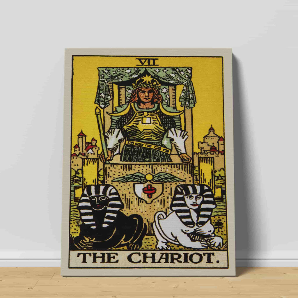 The Chariot Tarot Card Canvas Print | Canvas wall art prints by Wall Nostalgia. Custom canvas prints made in Calgary, canvas wall art canada, tarot cards printing Canada, the chariot tarot card art prints, the chariot tarot card canvas art, tarot card art, tarot cards canada, tarot card pictures, canvas prints Canada