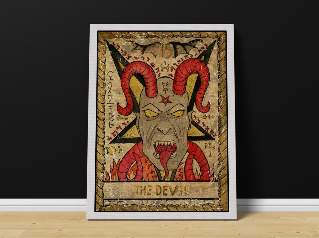 The Devil Tarot Card Canvas Print, Tarot Canvas Wall Art Prints Canada | Canvas wall art print by Wall Nostalgia. Custom Canvas Prints, Made in Calgary Large canvas prints, Devil Tarot Card Canvas Print, Tarot Card Print, Tarot Card Art, Tarot Card Art, Devil Tarot, Devil Tarot Card Art Prints, Tarot Print Devil, Tarot