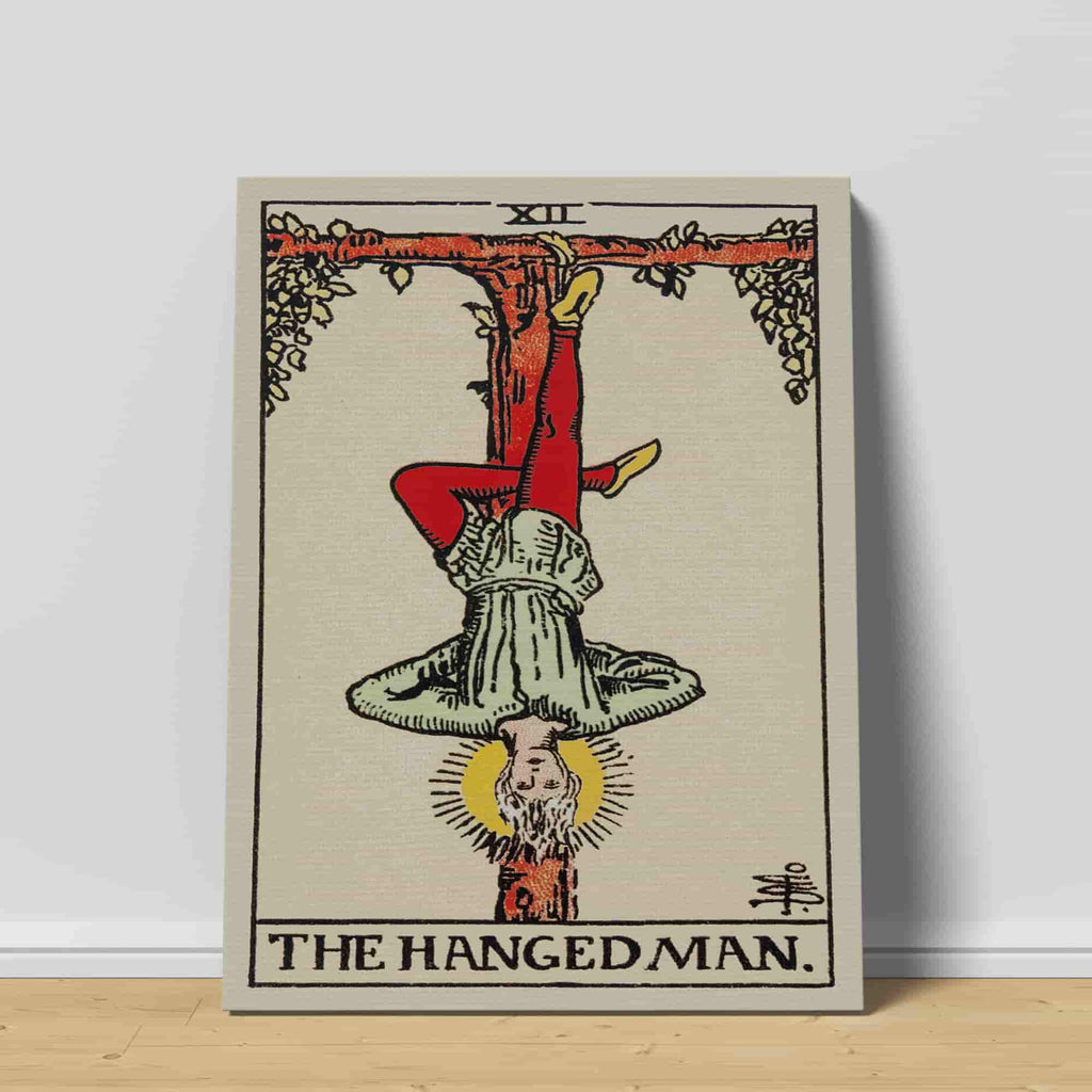 The Hanged Man Tarot Card Canvas Print | Canvas wall art prints by Wall Nostalgia. Custom canvas prints made in Calgary, canvas wall art canada, tarot cards printing Canada, hanged man tarot card art prints, hanged man tarot card canvas art, tarot card art, tarot cards canada, tarot card pictures, canvas prints Canada