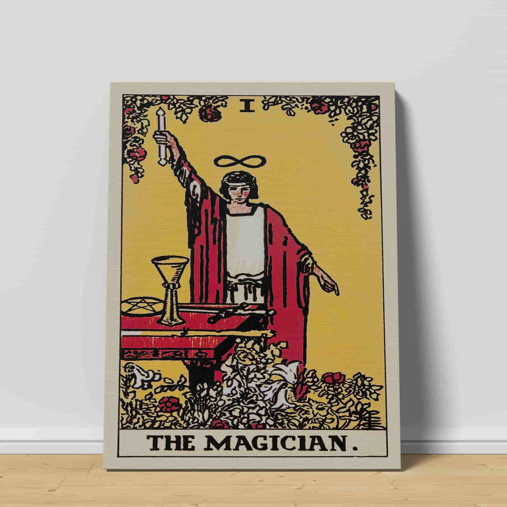 The Magician Tarot Card Canvas Print | Canvas wall art prints by Wall Nostalgia. Custom canvas prints made in Calgary, canvas wall art canada, tarot cards printing Canada, magician tarot card art prints, the magician tarot card canvas art, tarot card art, tarot cards canada, tarot card pictures, canvas prints Canada