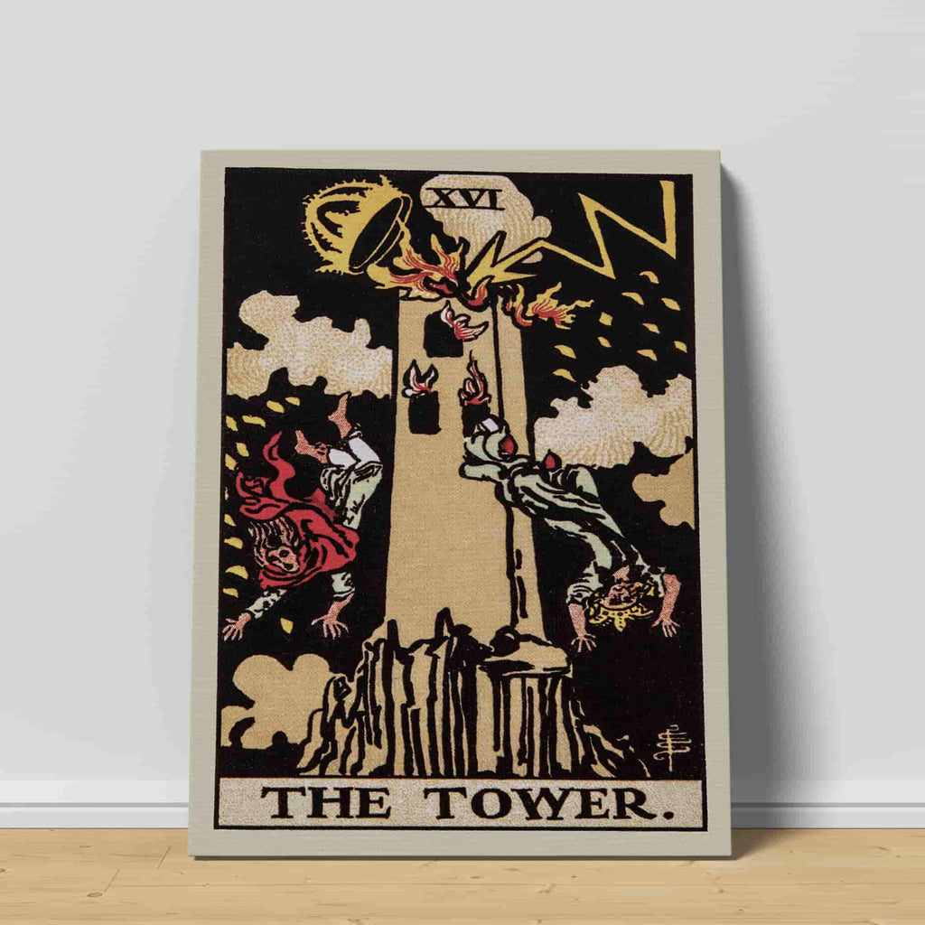 The Tower Tarot Card Canvas Print | Canvas wall art prints by Wall Nostalgia. Custom canvas prints made in Calgary, canvas wall art canada, tarot cards printing Canada, the tower tarot card art prints, the tower tarot card canvas art, tower tarot card art, tarot cards canada, tarot card pictures, canvas prints Canada