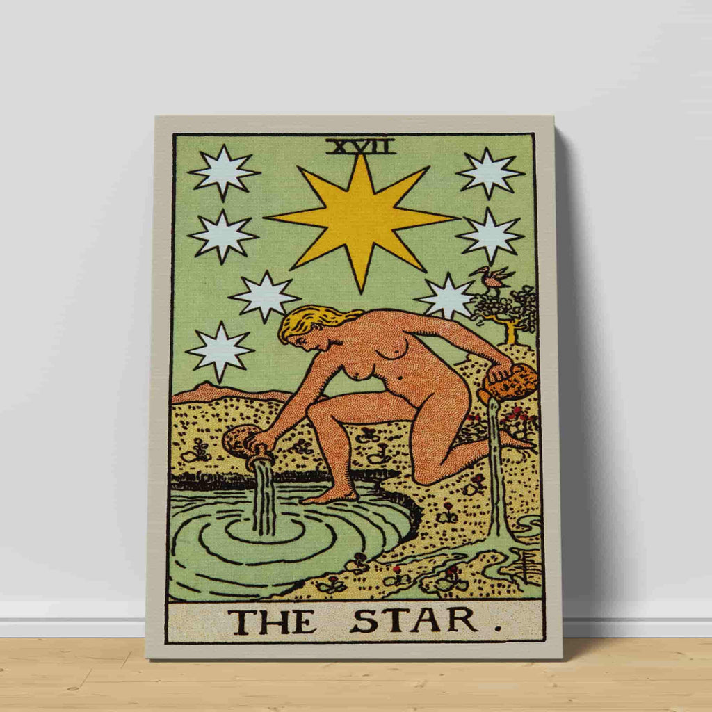 The Star Tarot Card Canvas Print | Canvas wall art prints by Wall Nostalgia. Custom canvas prints made in Calgary, canvas wall art canada, tarot cards printing Canada, the star tarot card art prints, the star tarot card canvas art, the star tarot card art, tarot cards canada, tarot card pictures, canvas prints Canada