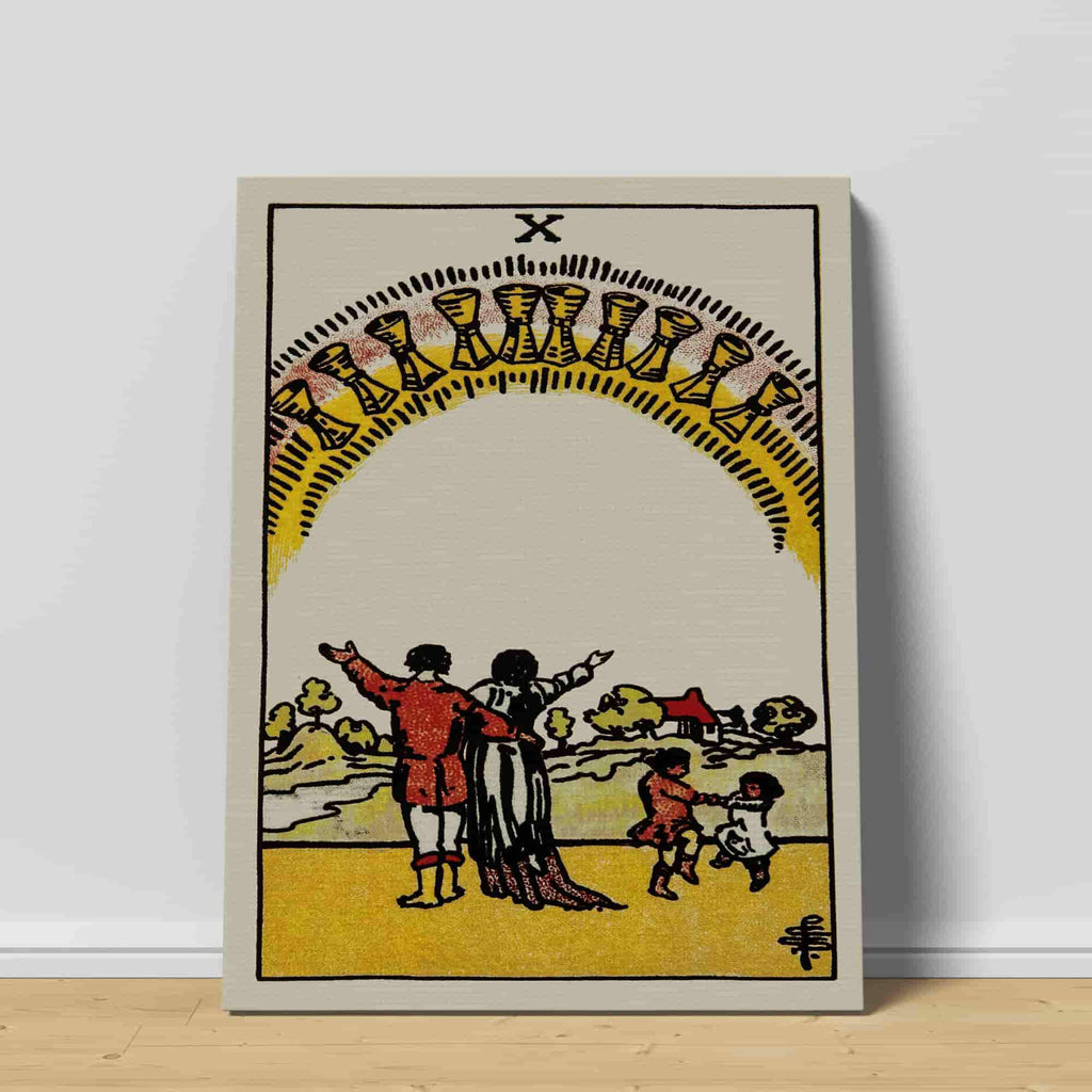 Ten of Cups Tarot Card Canvas Print | Canvas wall art prints by Wall Nostalgia. Custom canvas prints made in Calgary, canvas wall art canada, tarot cards printing Canada, ten of cups tarot card art prints, tarot card canvas art, ten of cups tarot card art, tarot cards canada, tarot card pictures, canvas prints Canada