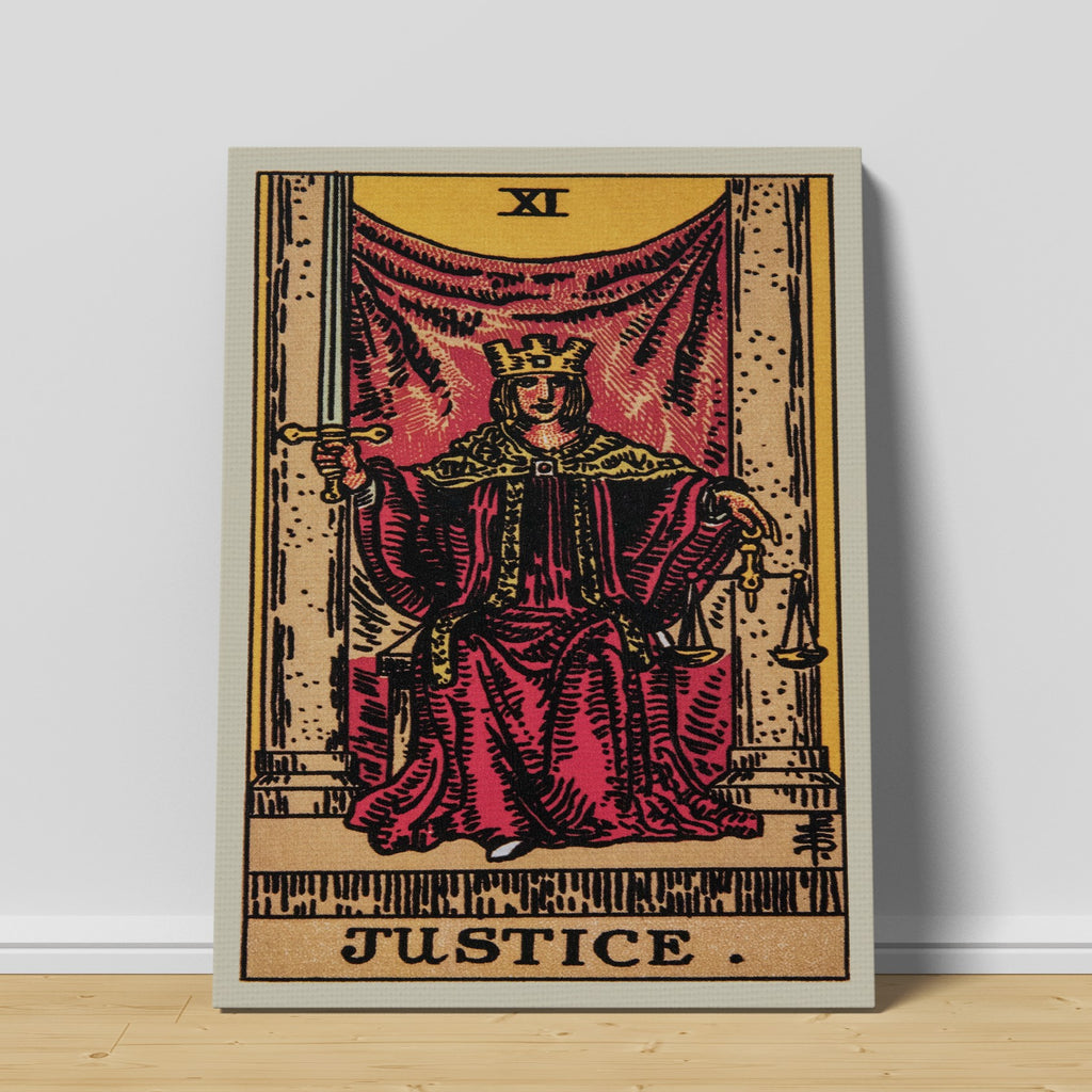 Justice Tarot Card Art Print | Canvas wall art by Wall Nostalgia. Custom Canvas Prints, Made in Calgary, Canvas wall art canada, Tarot Cards Printing Canada, Justice Tarot Card Art Prints, Tarot Card canvas art, Justice tarot card art, Tarot Cards Canada, Tarot Card Pictures, canvas prints Canada, tarot card prints