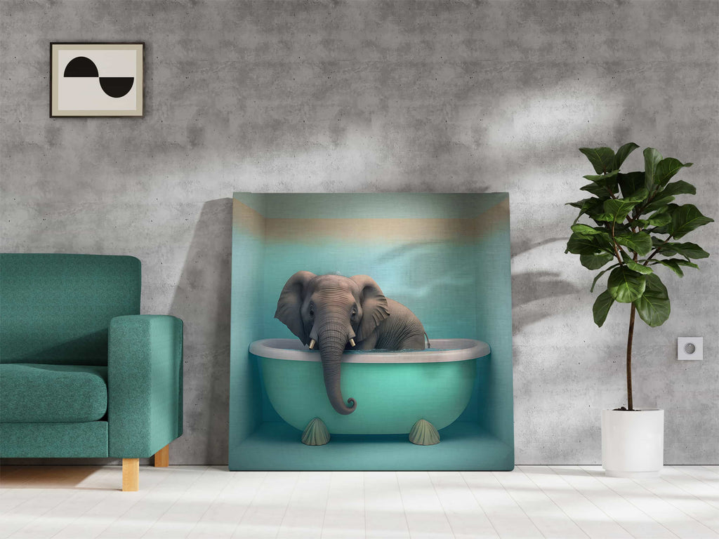 Elephant Canvas Wall Art Print | Canvas wall art print by Wall Nostalgia. Made in Calgary, Canada, canvas wall art canada, canvas prints canada, canvas art canada, Elephant Canvas Wall Art, Canvas Wall Art Bathroom, Kids bathroom art, Kids bathroom prints, Kids Bathroom Wall Art, Kids Toilet Art Funny, Bathroom Art