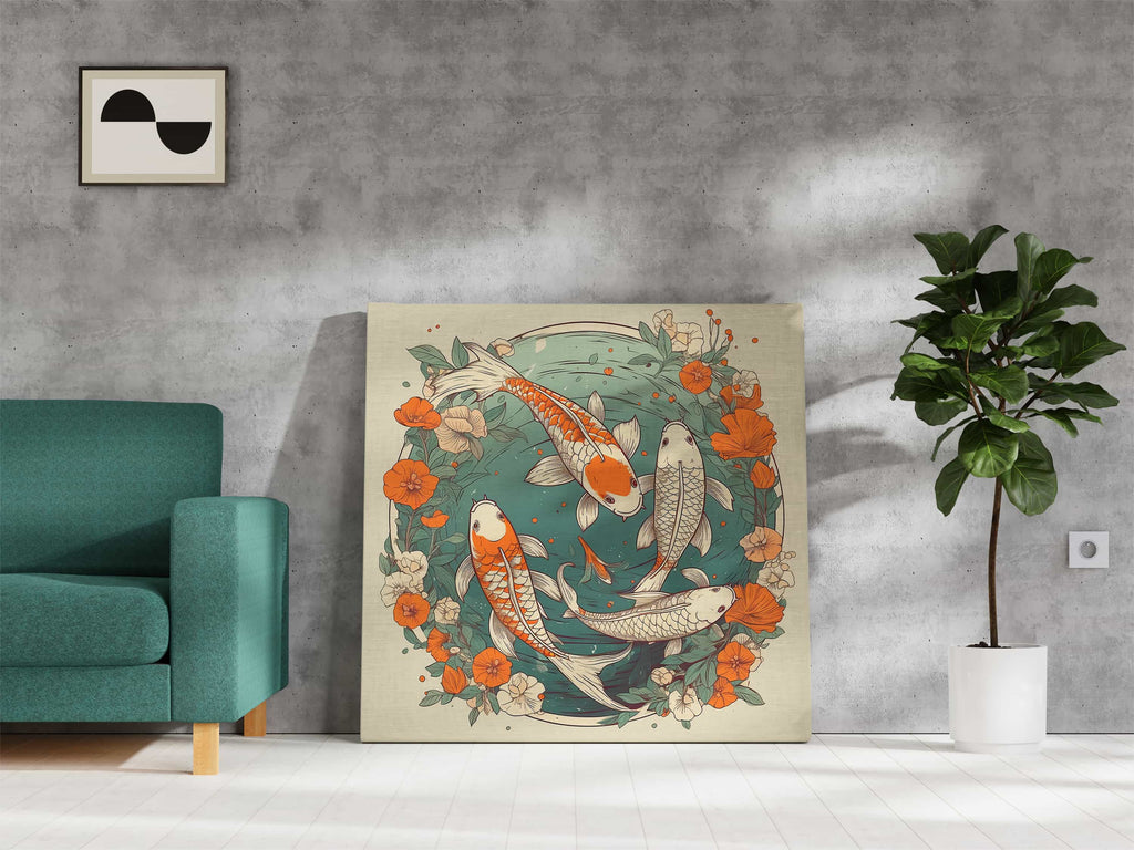 Koi Fish Print | Canvas wall art print by Wall Nostalgia. Custom Canvas Prints, Made in Calgary, Canada | Large canvas prints, canvas wall art canada, canvas prints canada, canvas art canada, Koi Fish Print | Koi Wall Art Canvas, Koi Art, Koi Canvas, Koi Wall Art, Koi Fish Painting, Japanese Koi Art, Japanese Wall Art