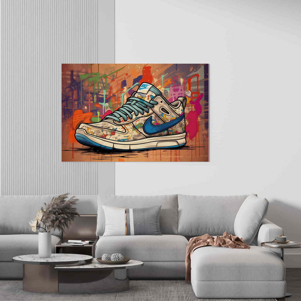 Graffiti Sneaker Canvas Print | Canvas wall art print by Wall Nostalgia. Custom Canvas Prints, Made in Calgary, Canada | Large canvas prints, canvas prints, graffiti wall art canvas, graffiti canvas art, sneaker canvas art, sneaker canvas painting, sneaker art prints, sneaker wall art, sneakerhead gifts, air jordans