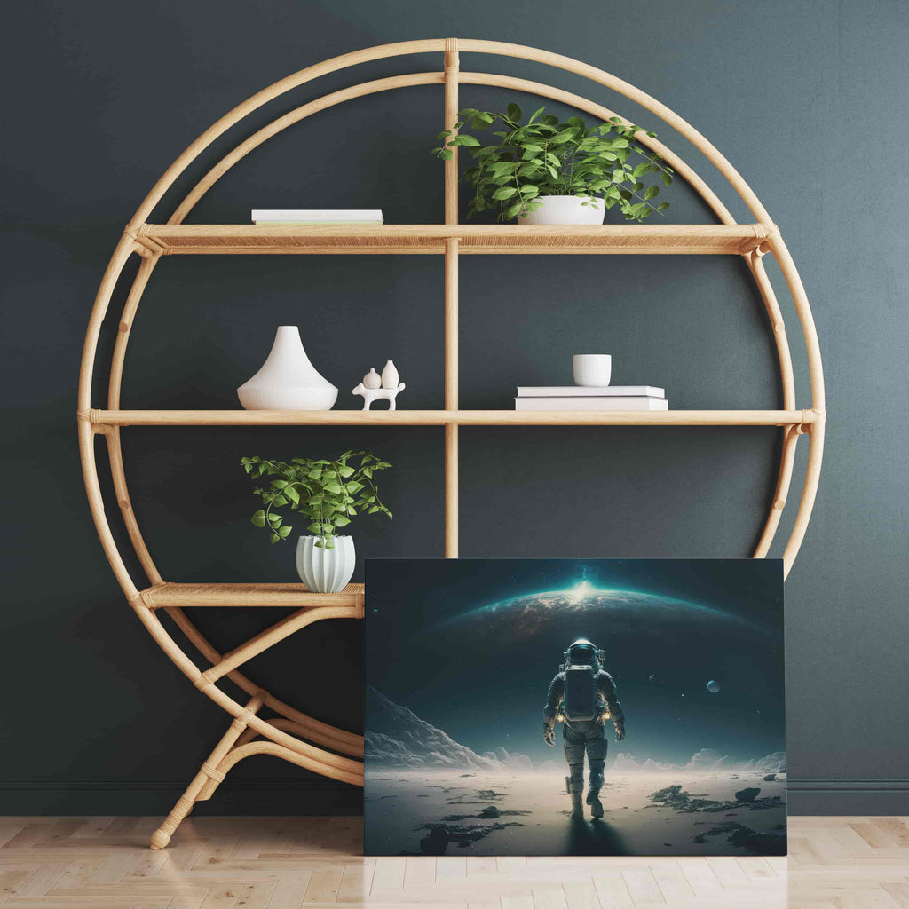 Deep Horizon Astronaut Wall Art Print | Astronaut canvas wall art print by Wall Nostalgia. Custom Canvas Prints, Made in Canada | Wall Art Canada, Canvas Art Canada, Large canvas prints Canada, Wall Art for Living Room, Wall Art for Office, Wall Art for Bedroom, Canvas Prints Canada, Astronaut art prints, Astronaut wall decor, Astronaut canvas art prints, Unique wall art decor, Trendy wall art prints, space art prints