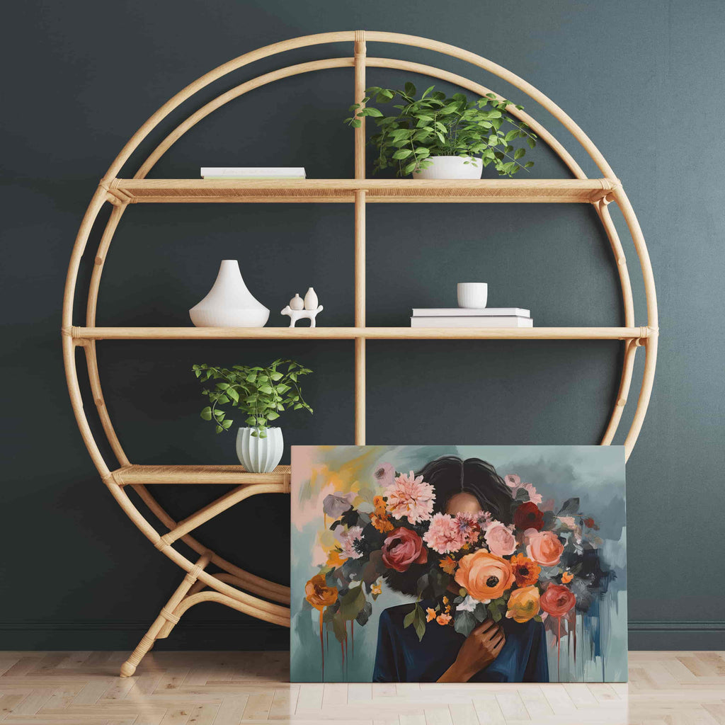 Floral Blooms Canvas Wall Art Print | Canvas wall art print by Wall Nostalgia. Custom Canvas Prints Made in Canada | Bedroom wall art, living room wall art, girly wall art, feminine wall art, bathroom wall art prints, contemporary wall art, canvas wall art canada, art prints canada