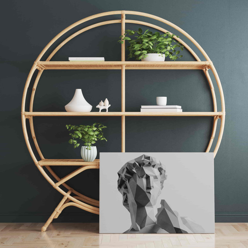 Geometric Greek God Canvas Wall Art Print | Black and White Canvas wall art print by Wall Nostalgia. Custom Canvas Prints, Made in Canada | Wall Art Canada, Canvas Art Canada, Large canvas prints Canada, Wall Art for Living Room, Wall Art for Office, Wall Art for Bedroom, Canvas Prints Canada, greek god art prints, greek god wall art, trendy wall art prints, modern wall art prints, neon wall art prints, greek statue wall art, unique wall art prints, geometric wall art prints