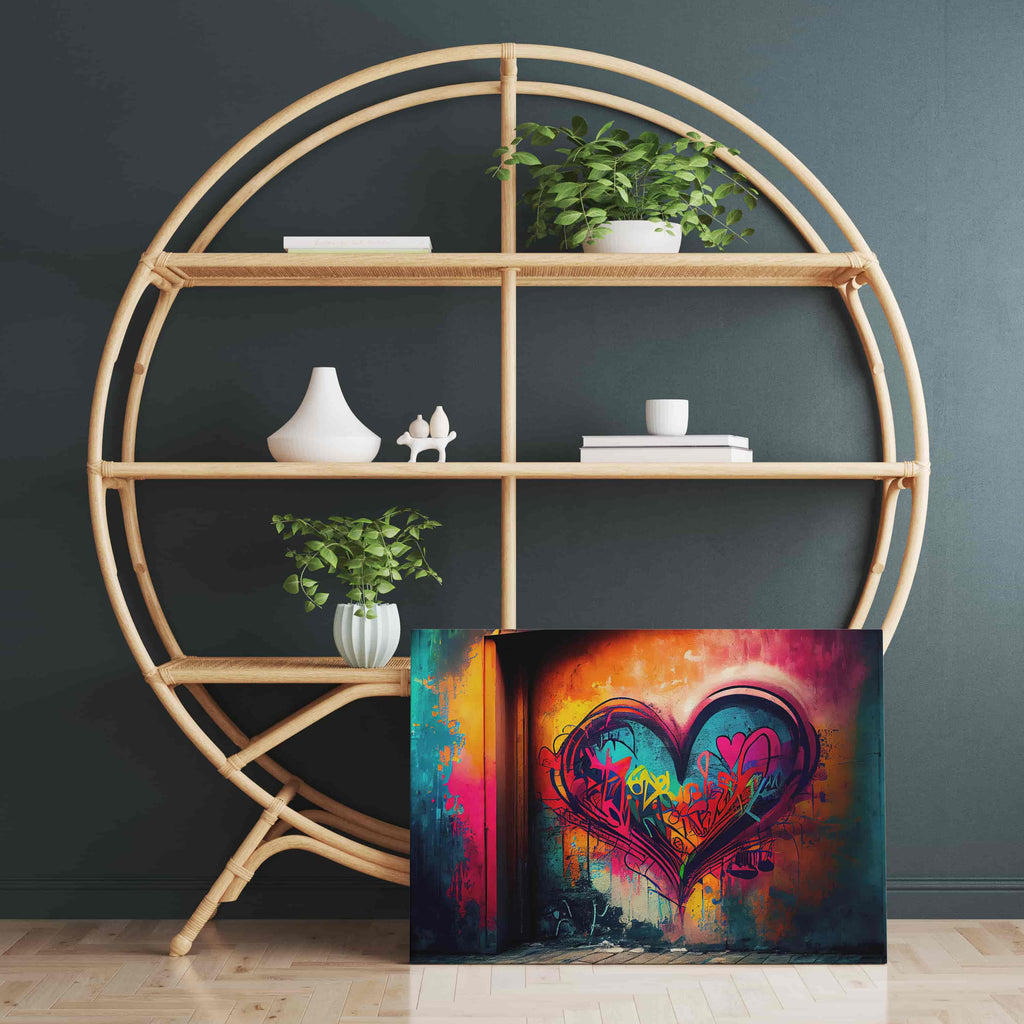 Heart on the Wall Canvas Art Print | Canvas wall art print by Wall Nostalgia. Custom Canvas Prints Made in Canada | Graffiti heart art print, Graffiti art, Graffiti wall art, Graffiti canvas art print, Trendy graffiti wall art prints Canada