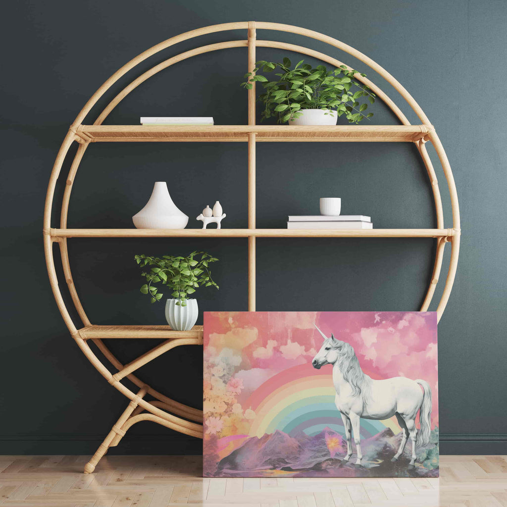 Magical Unicorn Rainbow Art Print, Girls Bedroom Art, Whimsical Dreamy Art, Pink Coquette Wall Art, Rainbow Girly Bedroom Art, Preppy Art