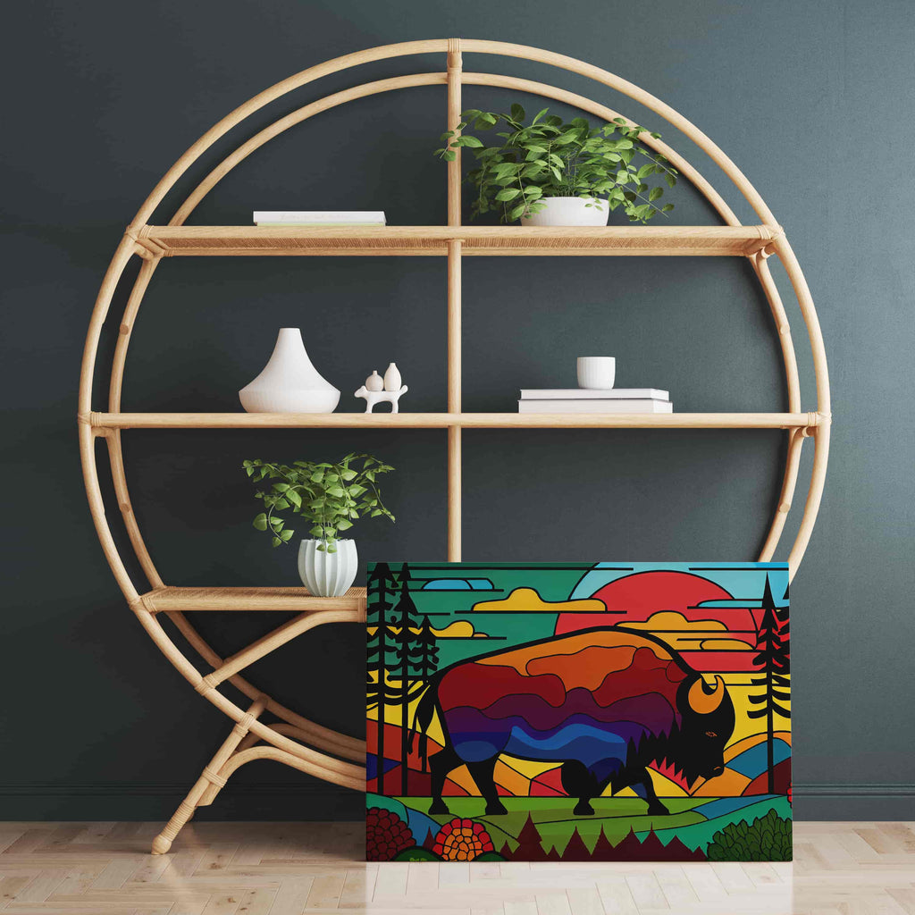 Wild America: Bison Canvas Art Print | Canvas wall art print by Wall Nostalgia. Custom Canvas Prints, Made in Canada | Wall Art Canada, Canvas Art Canada, Large canvas prints Canada, Wall Art for Living Room, Wall Art for Office, Wall Art for Bedroom, Canvas Prints Canada, Indigenous Art Prints Canada, aboriginal wall art prints, aboriginal art prints