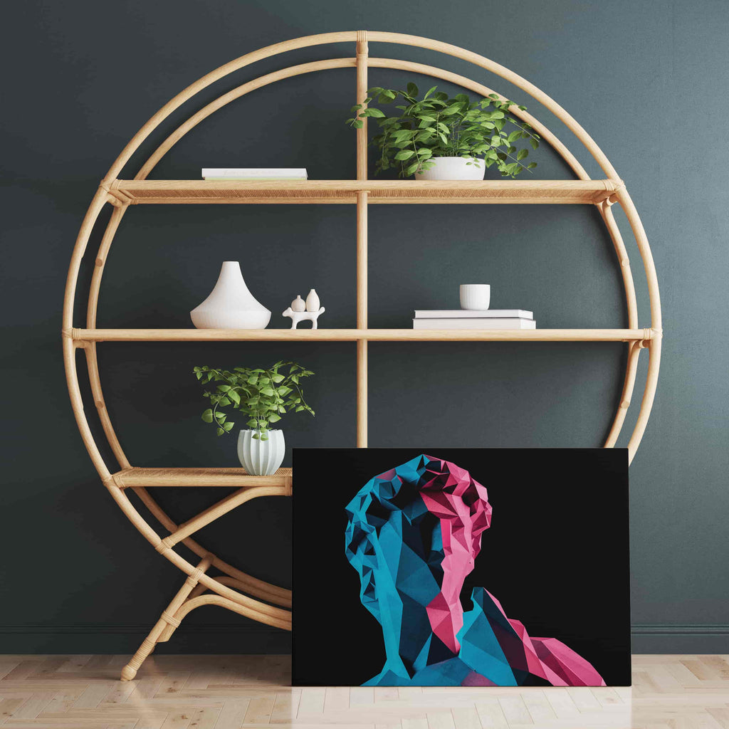 Neon Greek God Canvas Wall Art Print | Canvas wall art print by Wall Nostalgia. Custom Canvas Prints, Made in Canada | Wall Art Canada, Canvas Art Canada, Large canvas prints Canada, Wall Art for Living Room, Wall Art for Office, Wall Art for Bedroom, Canvas Prints Canada, greek god art prints, greek god wall art, trendy wall art prints, modern wall art prints, neon wall art prints, greek statue wall art, unique wall art prints, geometric wall art prints