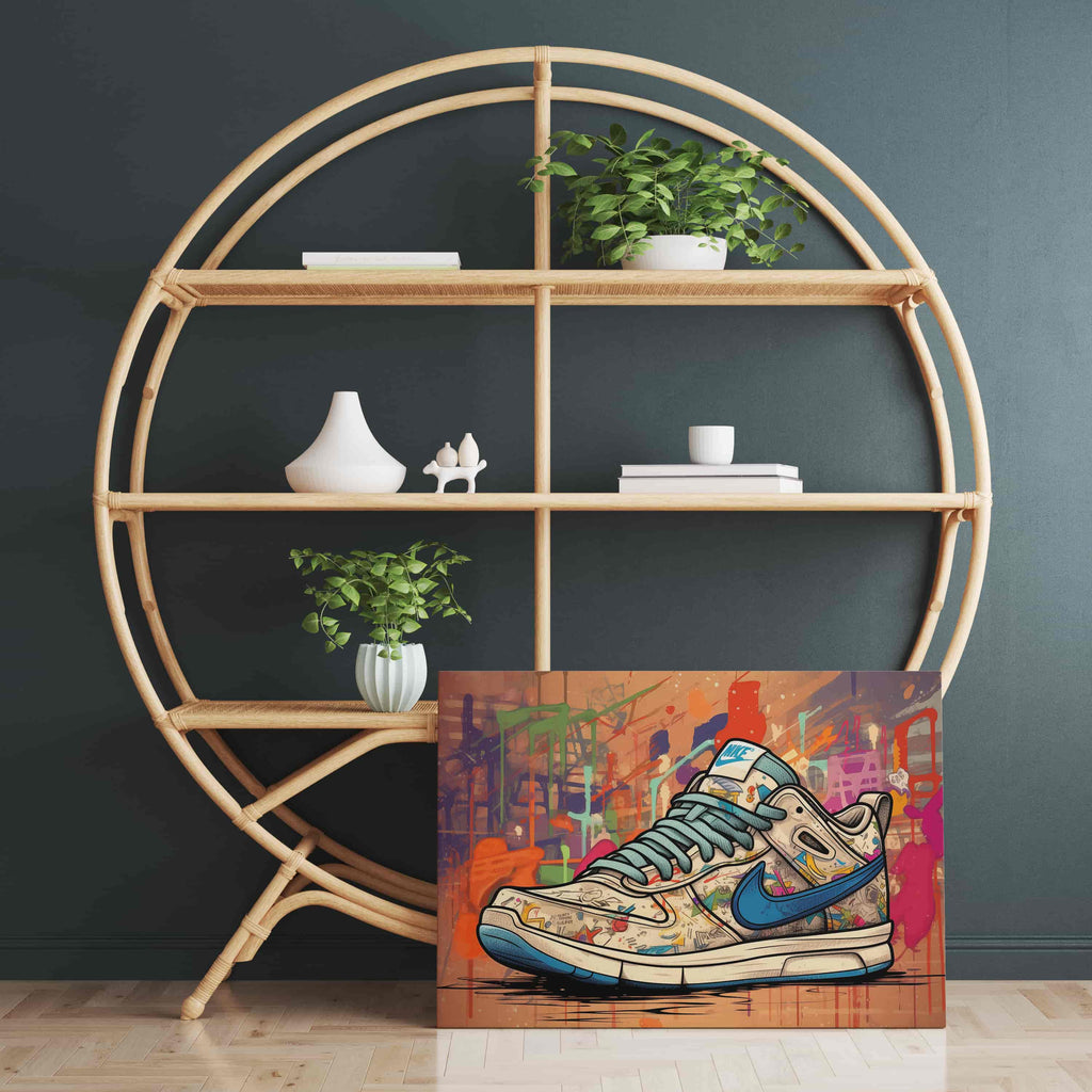 Graffiti Sneaker Canvas Print | Canvas wall art print by Wall Nostalgia. Custom Canvas Prints, Made in Calgary, Canada | Large canvas prints, canvas prints, graffiti wall art canvas, graffiti canvas art, sneaker canvas art, sneaker canvas painting, sneaker art prints, sneaker wall art, sneakerhead gifts, air jordans