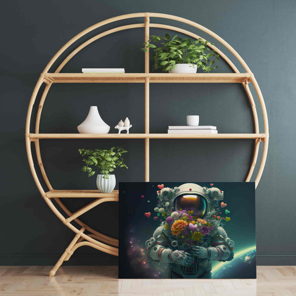 Space for Love Astronaut Canvas Wall Art Print  | Astronaut canvas wall art print by Wall Nostalgia. Custom Canvas Prints, Made in Canada | Astronaut Wall Art Canada, Astronaut Art Prints, Astronaut wall decor, Astronaut Canvas Art Canada, Large canvas prints Canada, Wall Art for Living Room, Wall Art for Office, Wall Art for Bedroom, Canvas Prints Canada, Unique wall art canada, Trendy wall art canada, modern wall art canada