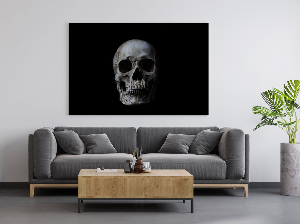 Skull Print | Canvas wall art print by Wall Nostalgia. FREE SHIPPING on all orders. Custom Canvas Prints, Made in Calgary, Canada | Large canvas prints, framed canvas prints, Skull art print | Black skull print, Skull canvas art, Skull canvas print, Skull wall art decor, Human skull, Gothic home decor canvas print