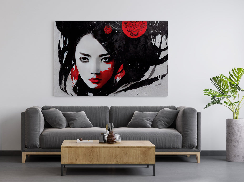 Female Ninja Print | Canvas wall art print by Wall Nostalgia. FREE SHIPPING on all orders. Custom Canvas Prints, Made in Calgary, Canada | Large canvas prints, framed canvas prints, Geisha Print Canvas Wall Art | Geisha wall art print, Geisha wall art, Geisha art, Geisha canvas print, Asian art print, Geisha print art