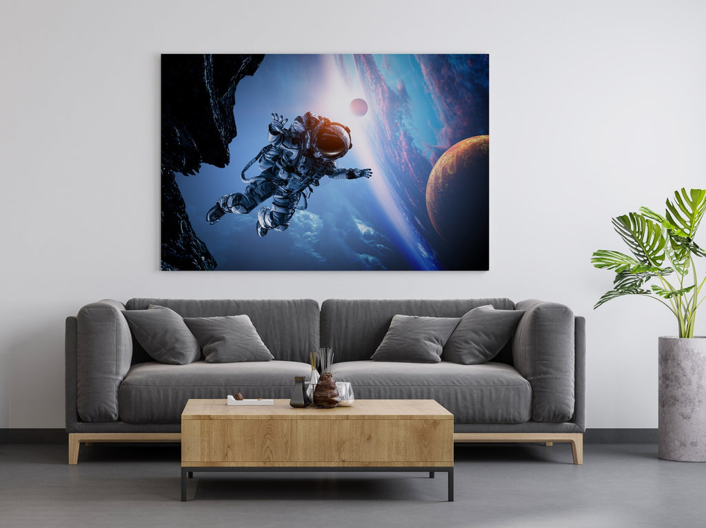 Astronaut Print | Canvas wall art print by Wall Nostalgia. FREE SHIPPING on all orders. Custom Canvas Prints, Made in Calgary, Canada | Large canvas prints, framed canvas prints, Astronaut Print Canvas Wall Art, Space print, Space wall art, Astronaut wall art, Astronaut canvas, Astronaut wall decor, Astronaut art print