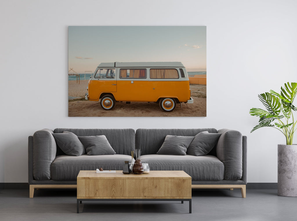 Volkswagen Van Print | Canvas wall art print by Wall Nostalgia. FREE SHIPPING on all orders. Custom Canvas Prints, Made in Calgary, Canada | Large canvas prints, framed canvas print, Volkswagen Photo Canvas Print, Vintage art print, Volkswagen print, Boho wall art, Volkswagen van, Retro print,  VW bus print, Canvas art