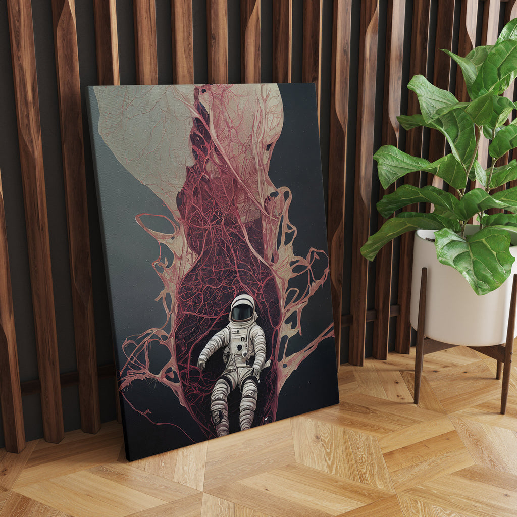 Astronaut Print | Canvas wall art print by Wall Nostalgia. FREE SHIPPING on all orders. Custom Canvas Prints, Made in Calgary, Canada | Large canvas prints, framed canvas prints, Astronaut Canvas Print | Astronaut print, Astronaut wall art print, Space man print, Astronaut flower print, Pink wall art, Space print art