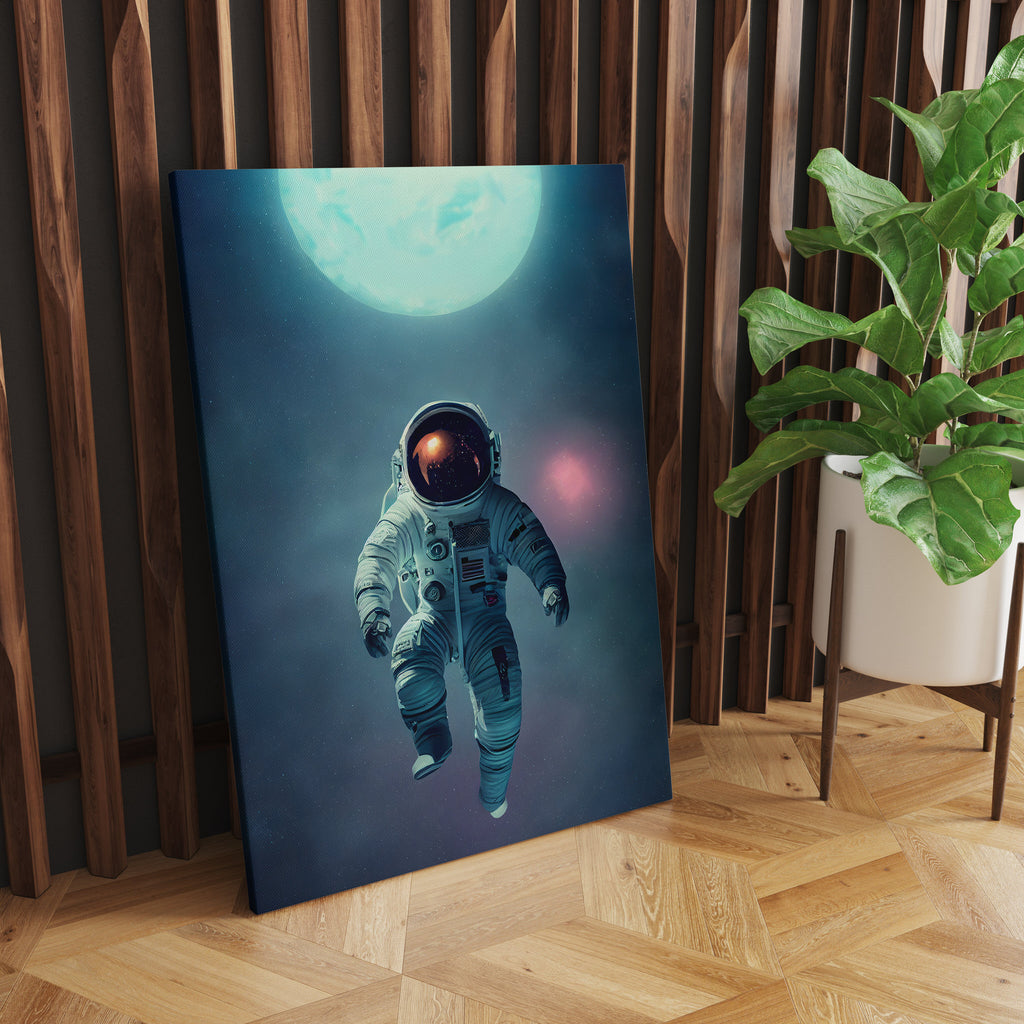 Space Astronaut Print | Canvas wall art print by Wall Nostalgia. FREE SHIPPING on all orders. Custom Canvas Prints, Made in Calgary, Canada, Large canvas prints, framed canvas prints, Astronaut Print, Canvas wall art, Astronaut wall art, Astronaut canvas, Astronaut art, Space man print, Space print, Astronaut art print