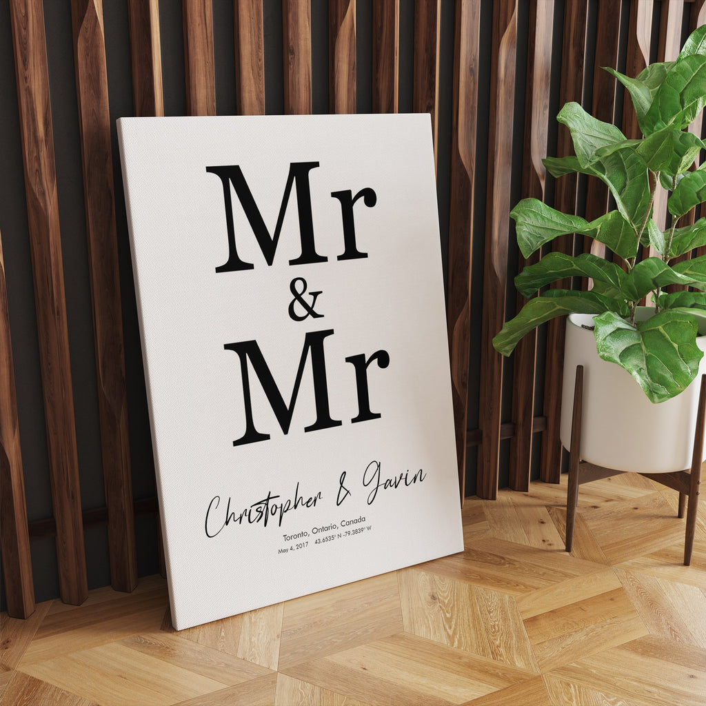 Mr & Mr Wedding Day Canvas Wall Art Print