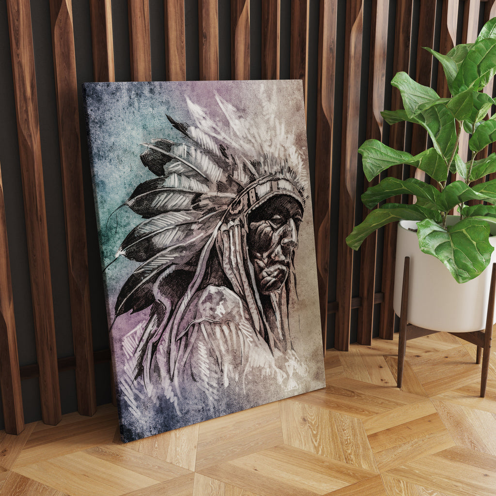 Native American Chief Print | Canvas wall art print by Wall Nostalgia. FREE SHIPPING on all orders. Custom Canvas Prints, Made in Calgary, Canada, Large canvas prints, Native american print | Canvas print wall art, Native american canvas, Native art print, Native american art, Chief print, Native American Art Prints