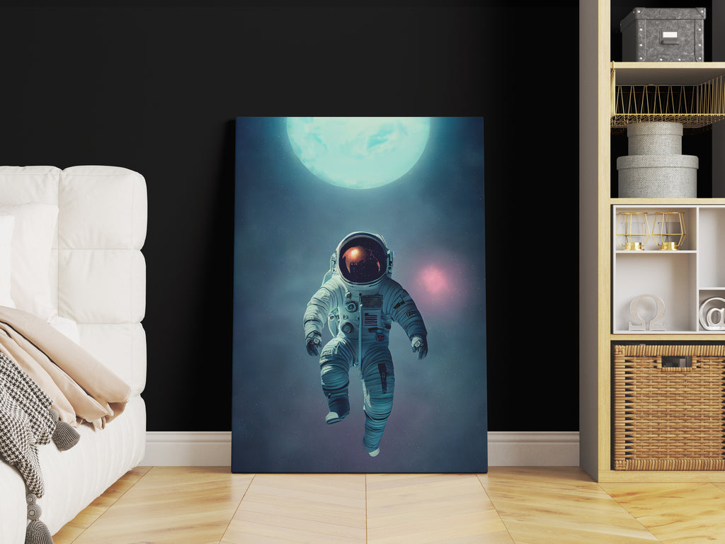 Space Astronaut Print | Canvas wall art print by Wall Nostalgia. FREE SHIPPING on all orders. Custom Canvas Prints, Made in Calgary, Canada, Large canvas prints, framed canvas prints, Astronaut Print, Canvas wall art, Astronaut wall art, Astronaut canvas, Astronaut art, Space man print, Space print, Astronaut art print