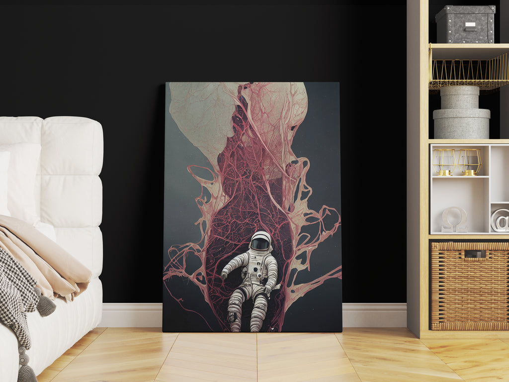 Astronaut Print | Canvas wall art print by Wall Nostalgia. FREE SHIPPING on all orders. Custom Canvas Prints, Made in Calgary, Canada | Large canvas prints, framed canvas prints, Astronaut Canvas Print | Astronaut print, Astronaut wall art print, Space man print, Astronaut flower print, Pink wall art, Space print art