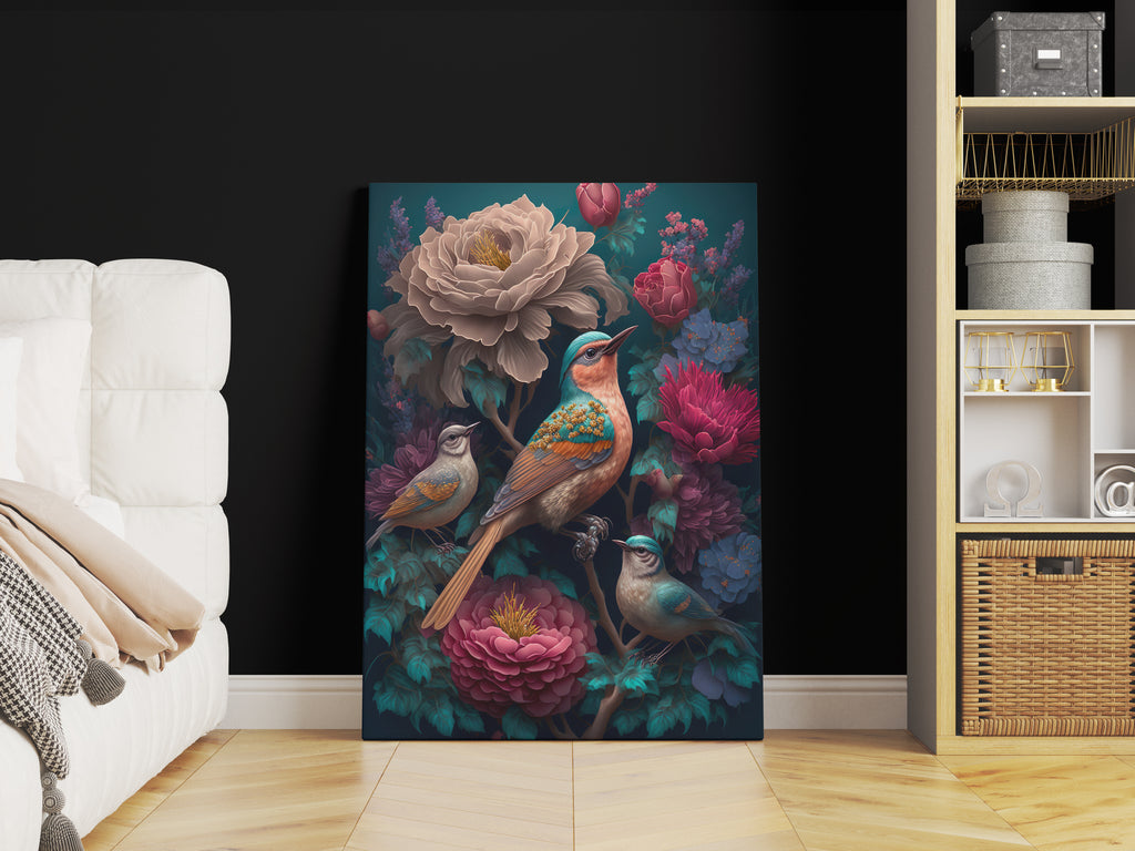 Fantasy Bird Print | Canvas wall art print by Wall Nostalgia. FREE SHIPPING on all orders. Custom Canvas Prints, Made in Calgary, Canada | Large canvas prints, AI generated, 3D art print, Bird Canvas Print, Bird Wall Art, Bird Art Print, Bird Canvas Wall Art, Bird Wall Art Print, Hummingbird Bird, Bird Wall Print Art