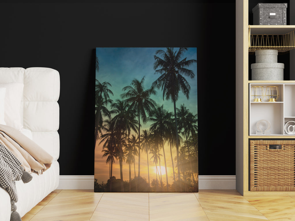 Sunset Palm Tree Print | Canvas wall art print by Wall Nostalgia. FREE SHIPPING on all orders. Custom Canvas Prints, Made in Calgary, Canada | Large canvas prints, framed canvas prints, Palm Tree Canvas Print | Palm Tree Wall Art, Palm Tree Print, Palm Tree Art Print, Sunset Canvas, Palm Tree Canvas, Palm Tree Poster