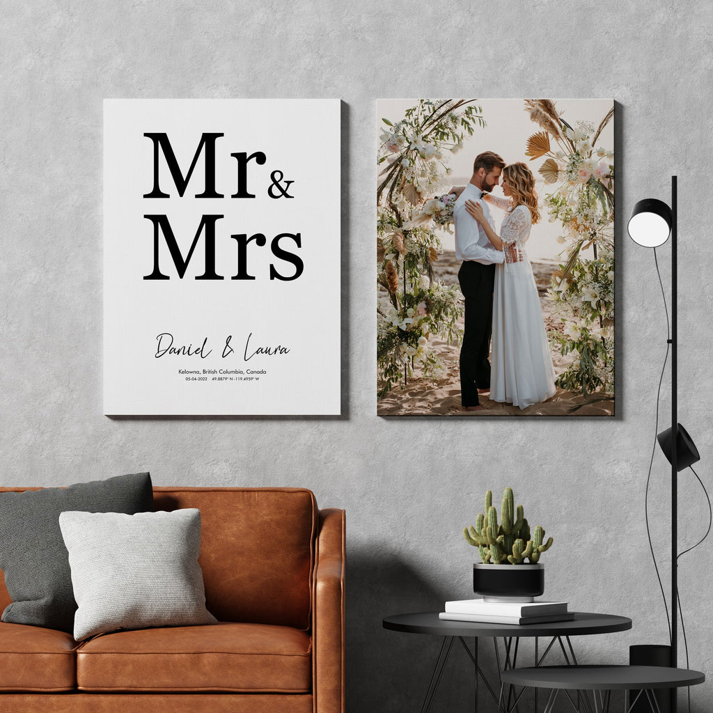 Mr & Mrs Wedding Day Canvas Wall Art Print