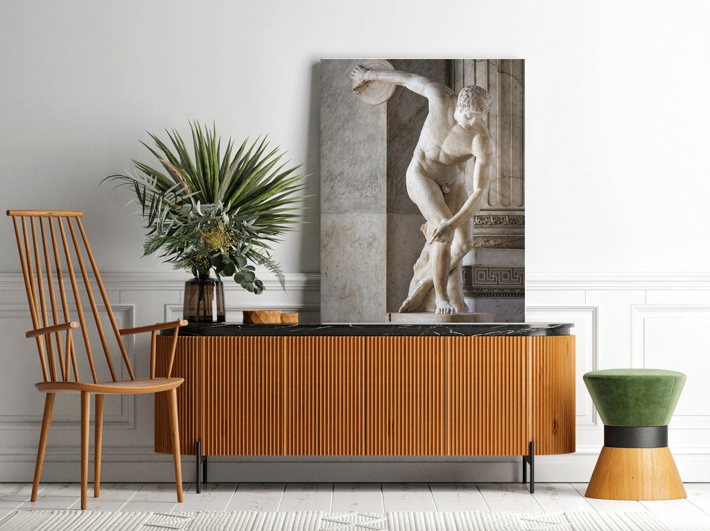 Discobolus Statue by Myron Canvas Print | Canvas wall art print by Wall Nostalgia. FREE SHIPPING on all orders. Custom Canvas Print, Made in Calgary, Canada, Large canvas prints, framed canvas print, Discobolus Myron, Canvas Art Print, Statue Print, Greek Statue Print, Greek Statue Canvas, Greek Print, Discobolus print