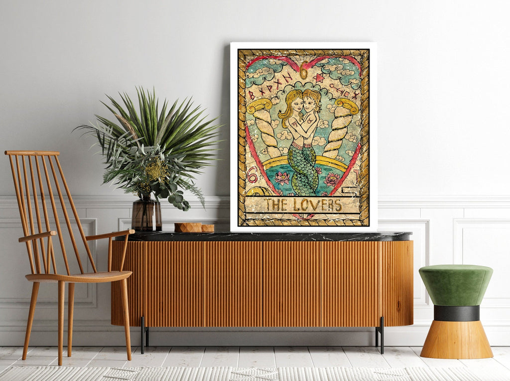 The Lovers Tarot Card Canvas Print | Canvas wall art print by Wall Nostalgia. FREE SHIPPING on all orders. Custom Canvas Prints, Made in Calgary, Canada | Large canvas prints, Tarot Card Print Canvas Wall Art | Tarot Card The Lovers, Tarot Cards Print, Tarot print, Tarot Card Wall Print, Tarot Card Wall Art, Tarot Art