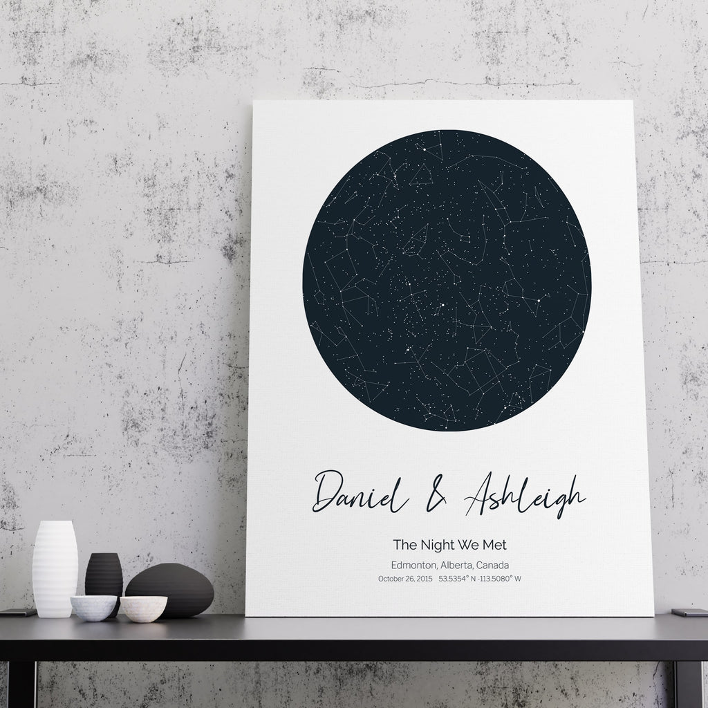 Create a personalized Star Map that charts the stars alignment on a night that was special to you. They make the perfect gift for someone special...the night you met, got engaged, married, had a baby, or a special anniversary. Custom star map, night sky map, personalized star map, personalized wedding gift canada