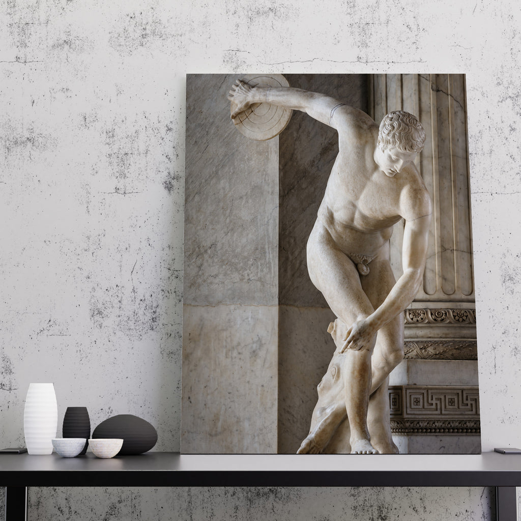 Discobolus Statue by Myron Canvas Print | Canvas wall art print by Wall Nostalgia. FREE SHIPPING on all orders. Custom Canvas Print, Made in Calgary, Canada, Large canvas prints, framed canvas print, Discobolus Myron, Canvas Art Print, Statue Print, Greek Statue Print, Greek Statue Canvas, Greek Print, Discobolus print