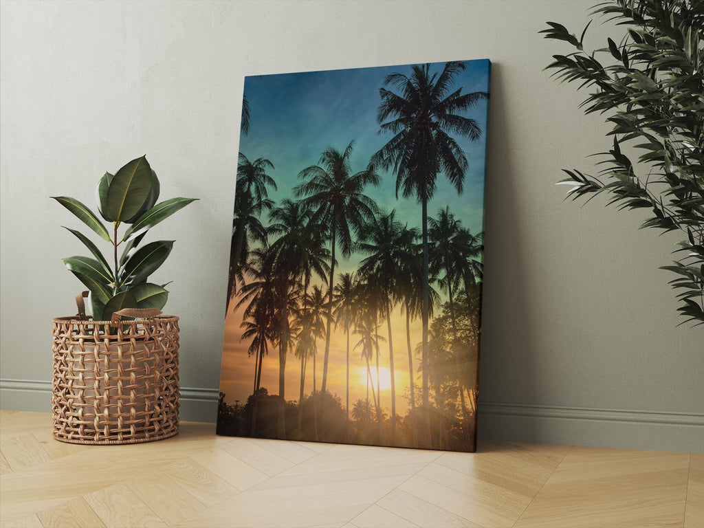 Sunset Palm Tree Print | Canvas wall art print by Wall Nostalgia. FREE SHIPPING on all orders. Custom Canvas Prints, Made in Calgary, Canada | Large canvas prints, framed canvas prints, Palm Tree Canvas Print | Palm Tree Wall Art, Palm Tree Print, Palm Tree Art Print, Sunset Canvas, Palm Tree Canvas, Palm Tree Poster