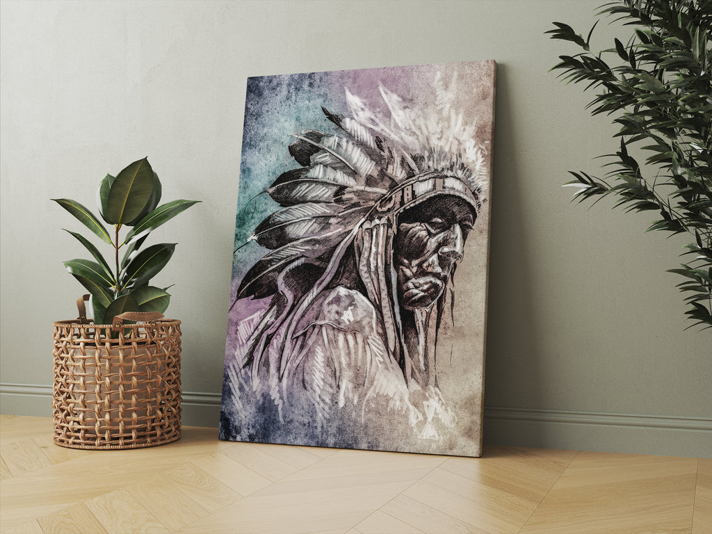 Native American Chief Print | Canvas wall art print by Wall Nostalgia. FREE SHIPPING on all orders. Custom Canvas Prints, Made in Calgary, Canada, Large canvas prints, Native american print | Canvas print wall art, Native american canvas, Native art print, Native american art, Chief print, Native American Art Prints