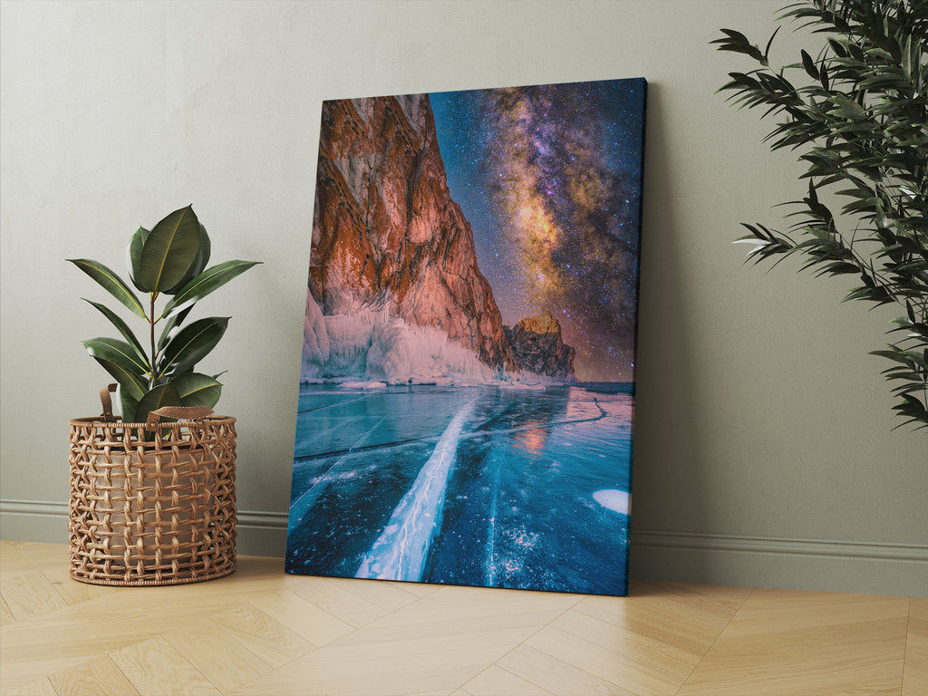 Lake Baikal Frozen Lake Landscape Print | Canvas wall art print by Wall Nostalgia. FREE SHIPPING on all orders. Custom Canvas Prints, Made in Calgary, Canada | Large canvas prints, framed canvas prints, Mountain Print Canvas Wall Art | Canvas print, Mountain print, Galaxy print, Frozen lake, Mountain landscape print