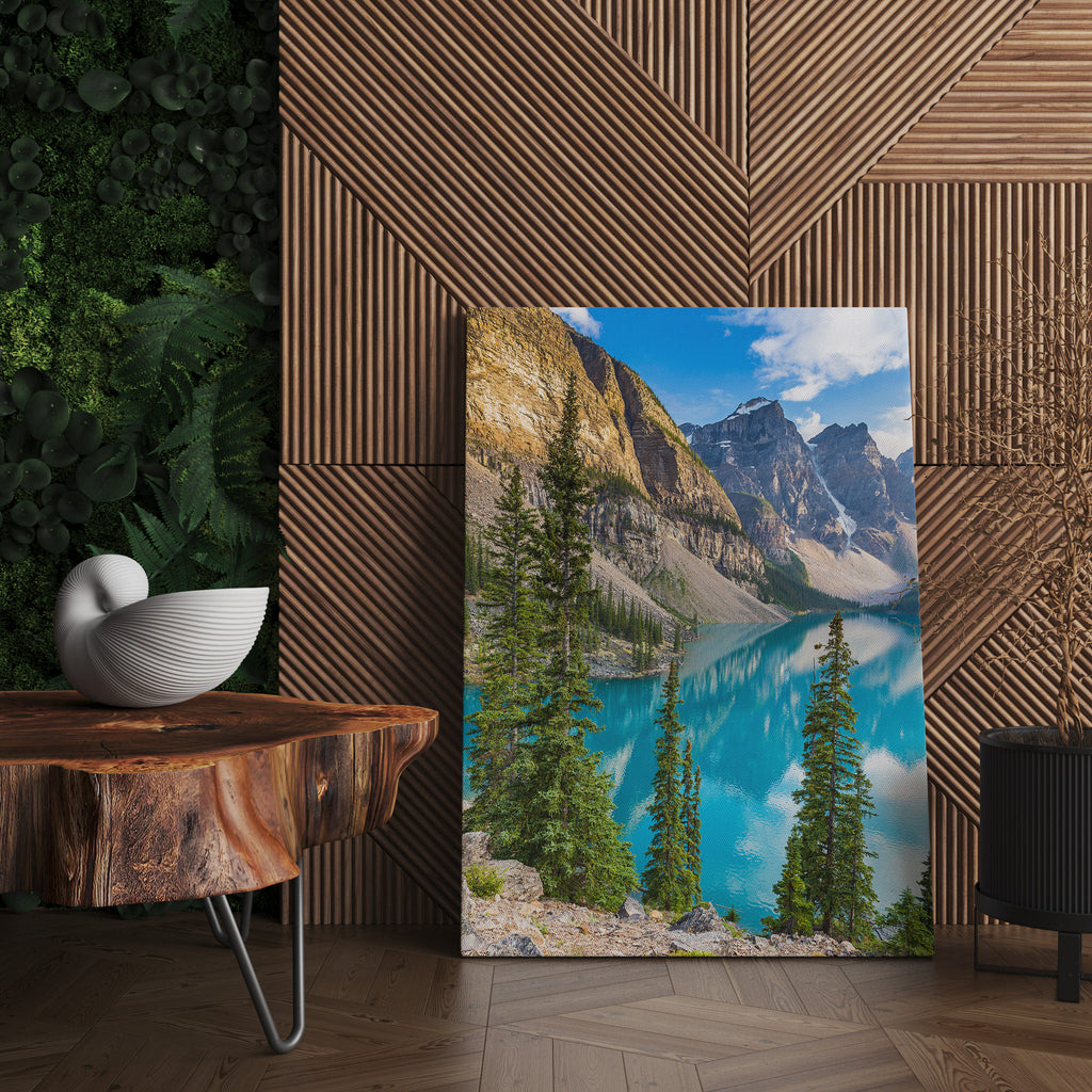 Moraine Lake Print | Canvas wall art print by Wall Nostalgia. FREE SHIPPING on all orders. Custom Canvas Prints, Made in Calgary, Canada | Large canvas prints, framed canvas prints, Banff canvas print | Canvas wall art print, Banff print, Banff wall art, Banff painting, Mountain lake print, Mountain print, Moraine Lake
