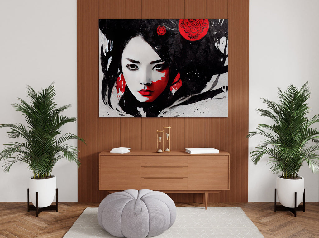 Female Ninja Print | Canvas wall art print by Wall Nostalgia. FREE SHIPPING on all orders. Custom Canvas Prints, Made in Calgary, Canada | Large canvas prints, framed canvas prints, Geisha Print Canvas Wall Art | Geisha wall art print, Geisha wall art, Geisha art, Geisha canvas print, Asian art print, Geisha print art