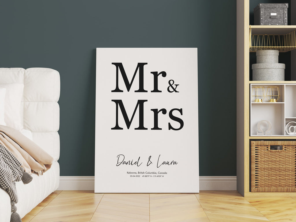 Mr & Mrs Wedding Day Canvas Wall Art Print