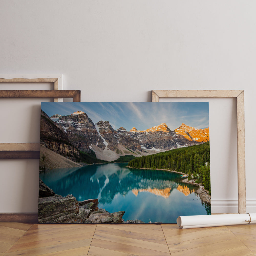 Moraine Lake Print | Canvas wall art print by Wall Nostalgia. FREE SHIPPING on all orders. Custom Canvas Prints, Made in Calgary, Canada | Large canvas prints, framed canvas prints, Banff canvas print | Canvas wall art print, Banff print, Banff wall art, Banff painting, Mountain lake print, Mountain print, Moraine Lake