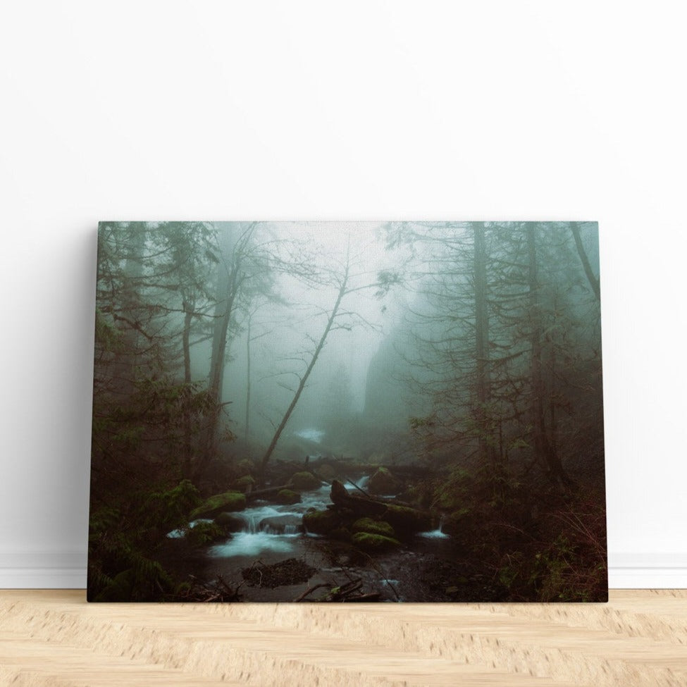 Foggy Forest Print | Canvas wall art print by Wall Nostalgia. FREE SHIPPING on all orders. Custom Canvas Prints, Made in Calgary, Canada, Large canvas prints, framed canvas prints, Foggy Forest Print Canvas Wall Art, Foggy trees print, Misty forest print, Canvas print, Foggy forest wall art, Misty forest wall art print