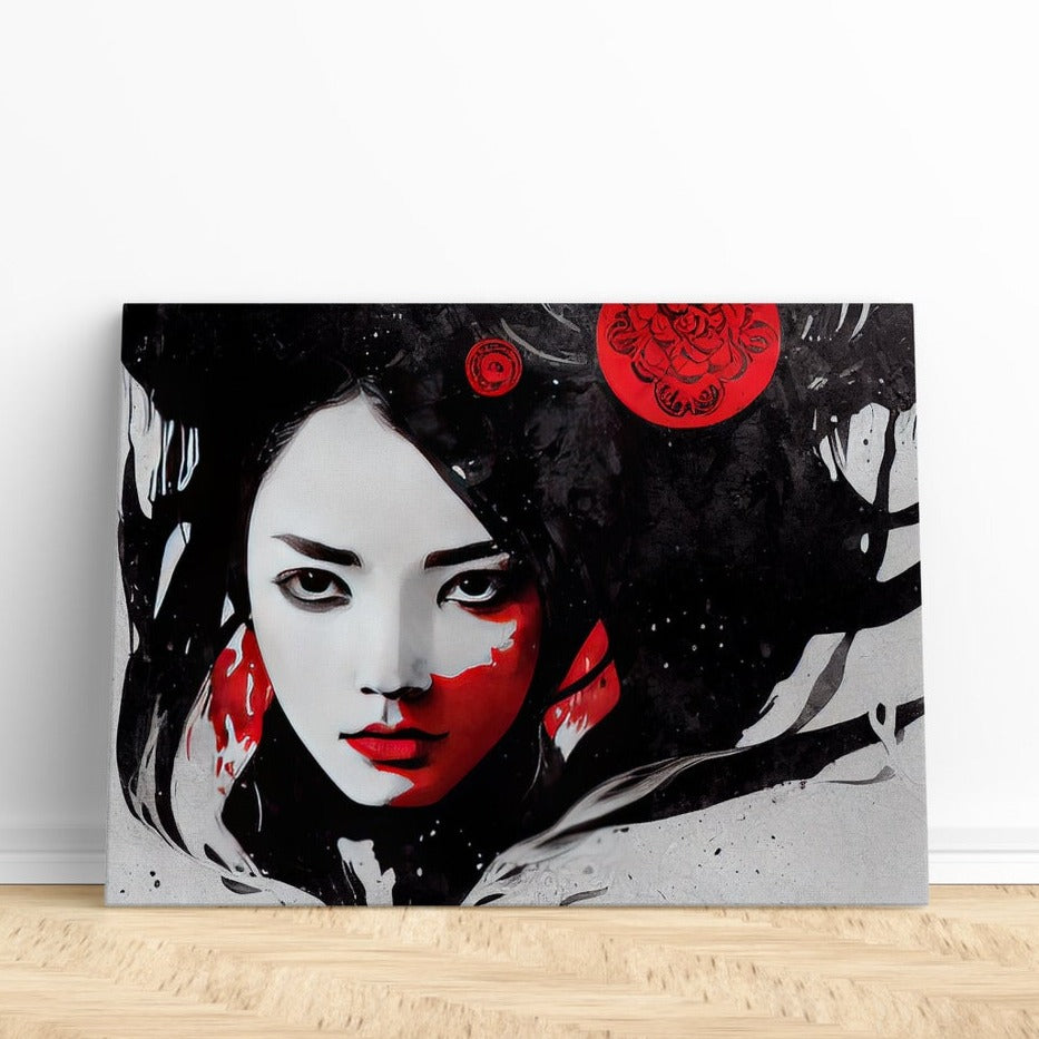 Female Ninja Print | Canvas wall art print by Wall Nostalgia. FREE SHIPPING on all orders. Custom Canvas Prints, Made in Calgary, Canada | Large canvas prints, framed canvas prints, Geisha Print Canvas Wall Art | Geisha wall art print, Geisha wall art, Geisha art, Geisha canvas print, Asian art print, Geisha print art
